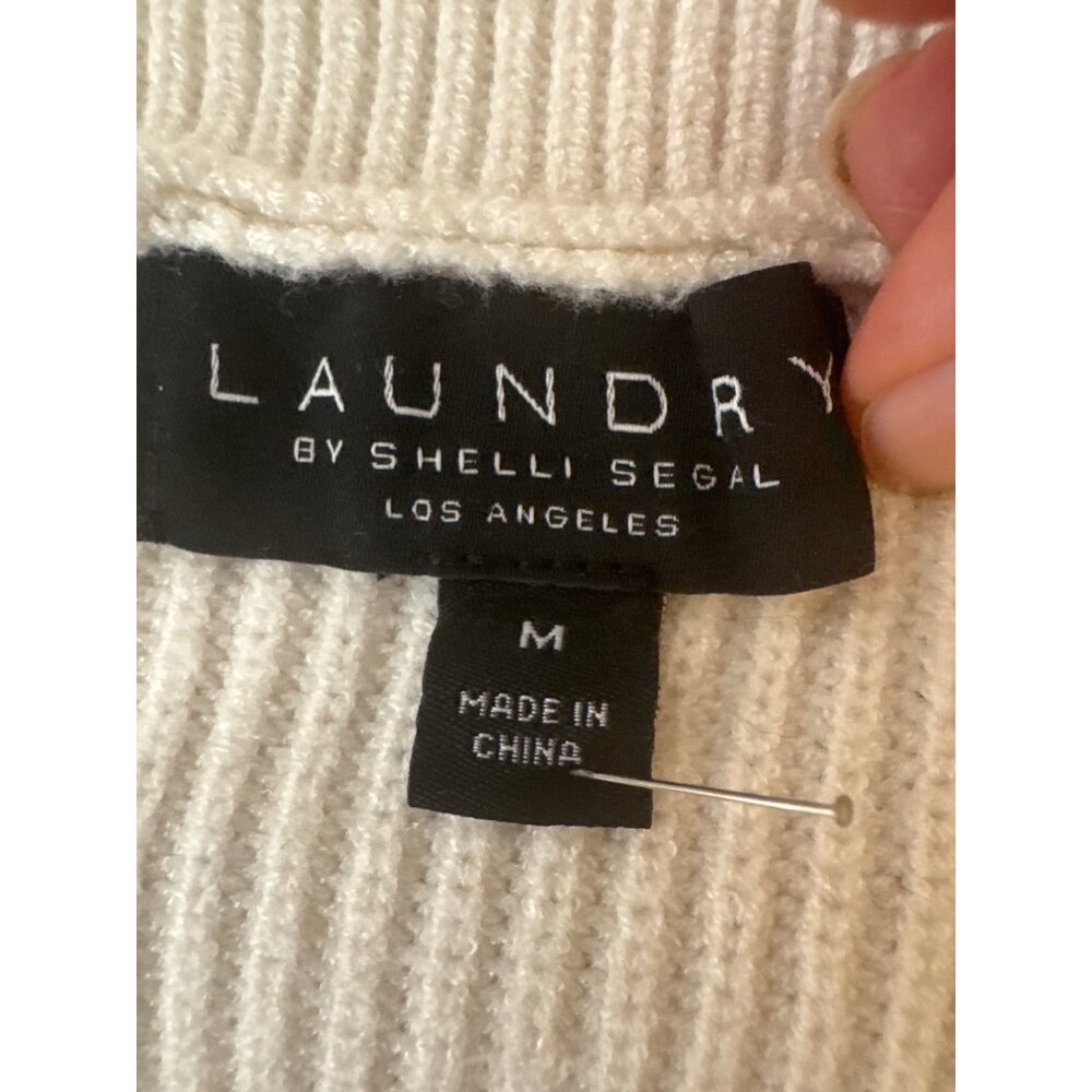 Laundry By Shelli Segal Medium Striped Half-Zip Ribbed Sweater White & Black - Picture 4 of 15